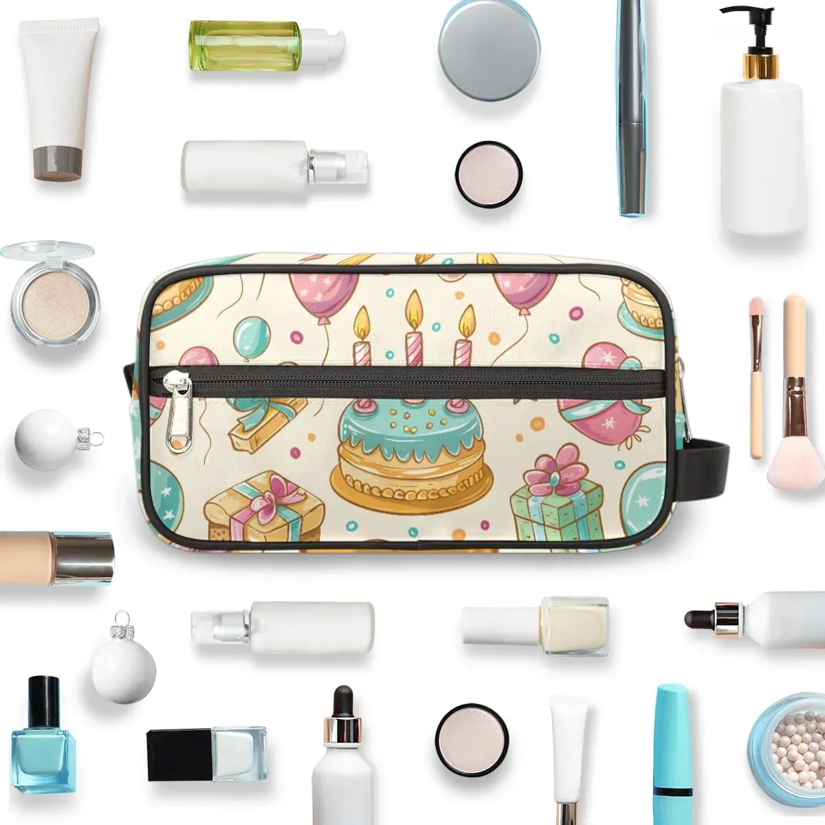 Travel Toiletry Bag for Women Men Birthday Balloon Cake Gift Hanging Cosmetic Bag Waterproof Makeup Bag for Shaving Makeup Toothbrush & Travel Essentials
