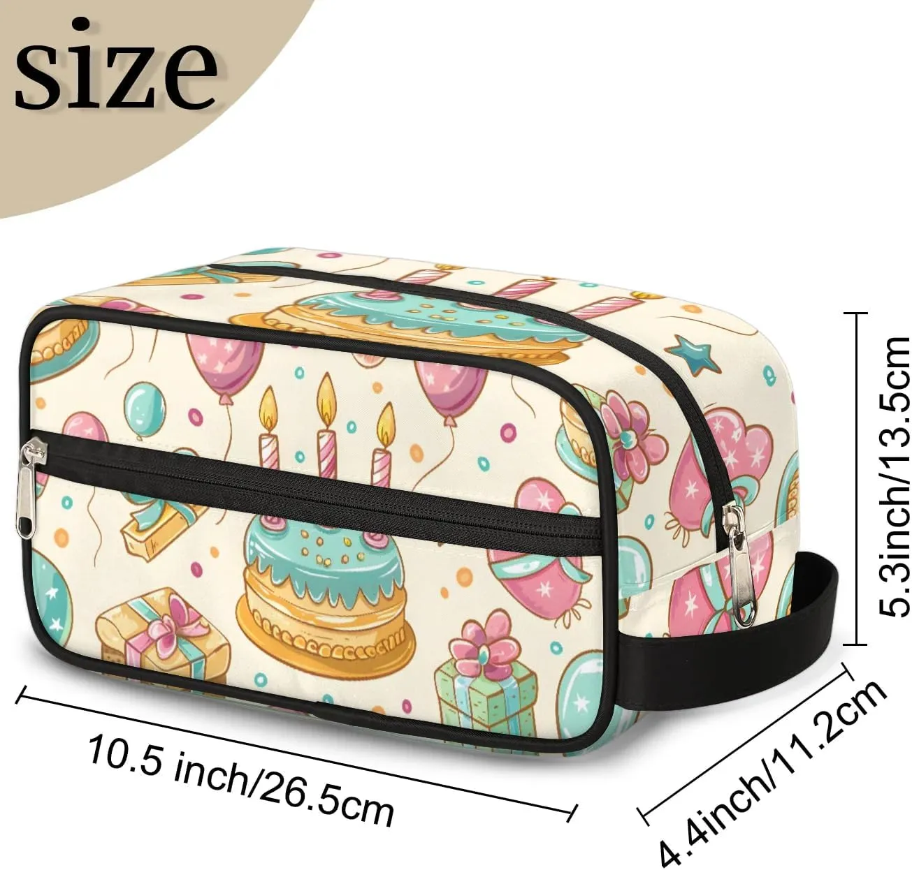 Travel Toiletry Bag for Women Men Birthday Balloon Cake Gift Hanging Cosmetic Bag Waterproof Makeup Bag for Shaving Makeup Toothbrush & Travel Essentials