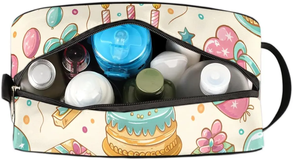 Travel Toiletry Bag for Women Men Birthday Balloon Cake Gift Hanging Cosmetic Bag Waterproof Makeup Bag for Shaving Makeup Toothbrush & Travel Essentials