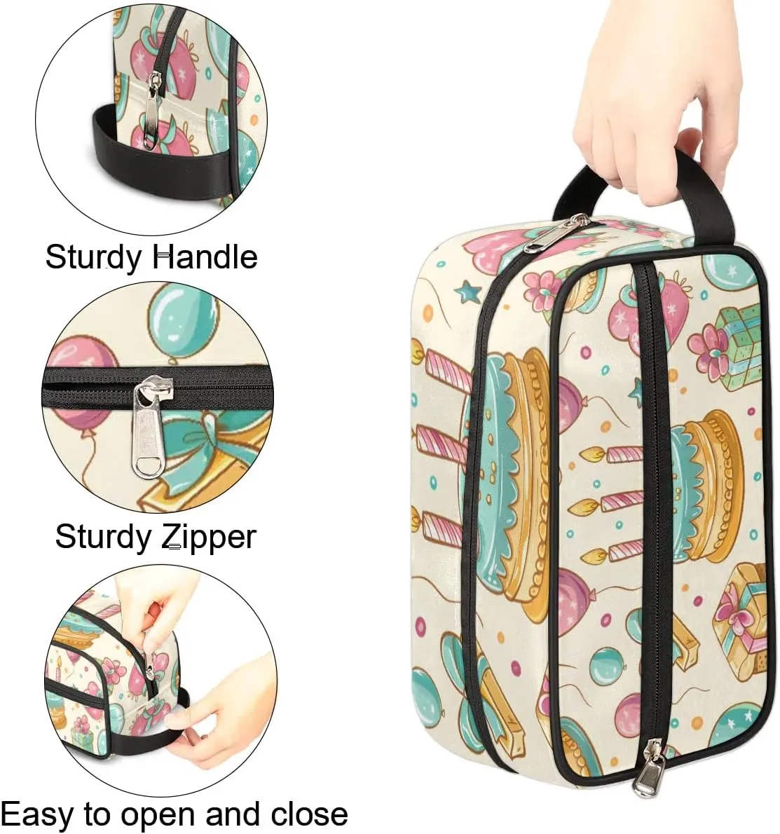 Travel Toiletry Bag for Women Men Birthday Balloon Cake Gift Hanging Cosmetic Bag Waterproof Makeup Bag for Shaving Makeup Toothbrush & Travel Essentials