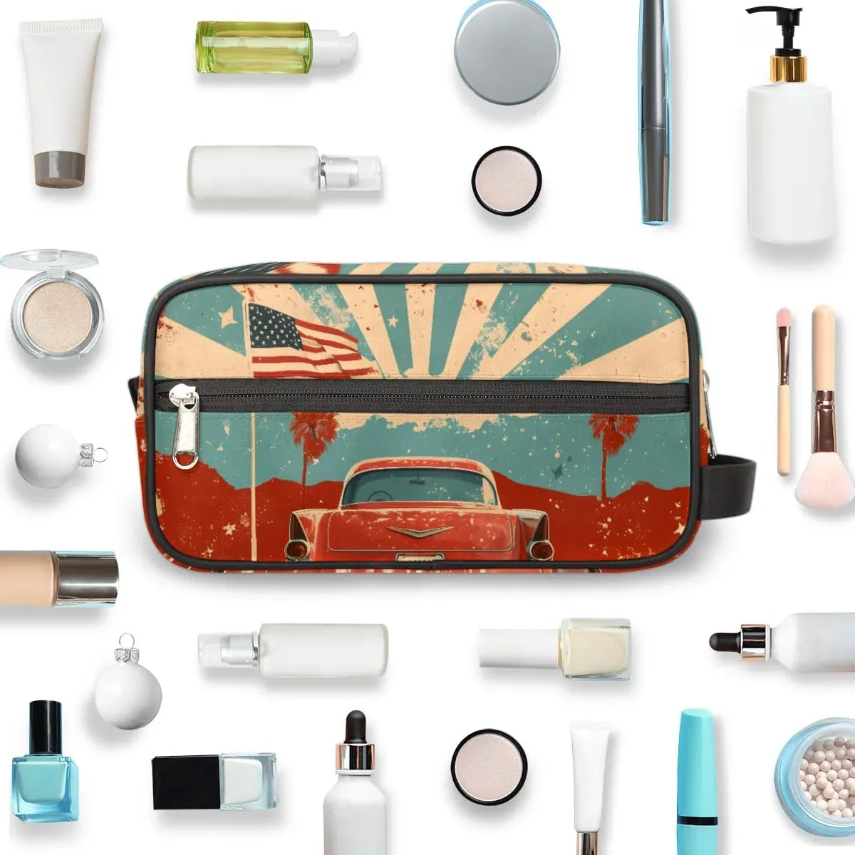 Travel Toiletry Bag for Women Men Car Star Stripe Hanging Cosmetic Bag Waterproof Makeup Bag for Shaving Makeup Toothbrush & Travel Essentials