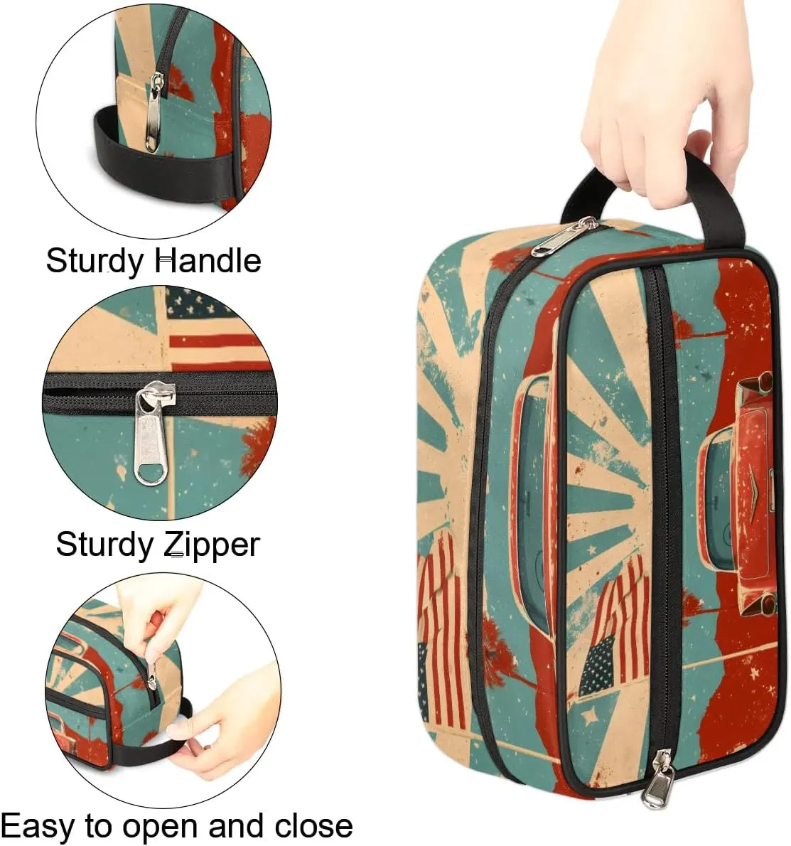 Travel Toiletry Bag for Women Men Car Star Stripe Hanging Cosmetic Bag Waterproof Makeup Bag for Shaving Makeup Toothbrush & Travel Essentials