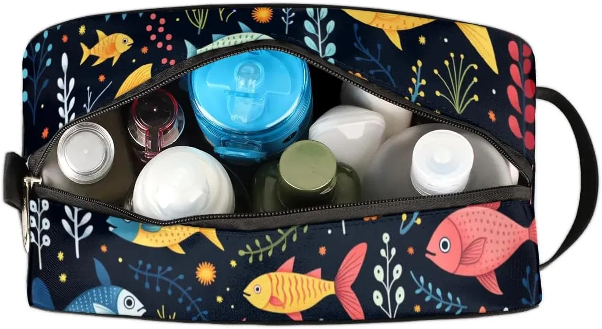Travel Toiletry Bag for Women Men Cartoon Fishes Print Hanging Cosmetic Bag Waterproof Makeup Bag for Shaving Makeup Toothbrush & Travel Essentials