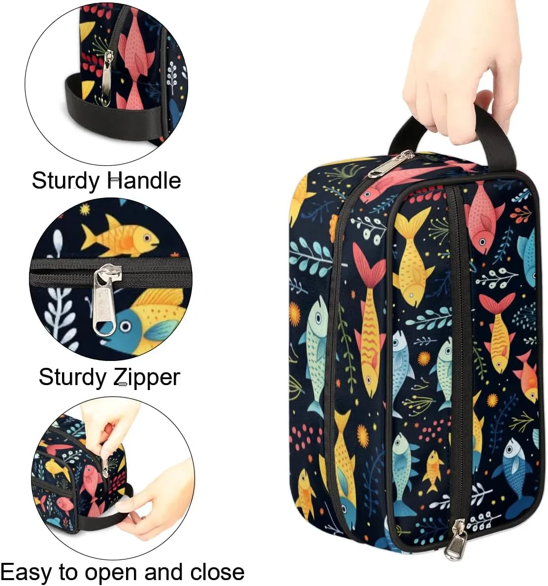 Travel Toiletry Bag for Women Men Cartoon Fishes Print Hanging Cosmetic Bag Waterproof Makeup Bag for Shaving Makeup Toothbrush & Travel Essentials