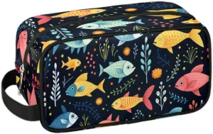 Travel Toiletry Bag for Women Men Cartoon Fishes Print Hanging Cosmetic Bag Waterproof Makeup Bag for Shaving Makeup Toothbrush & Travel Essentials