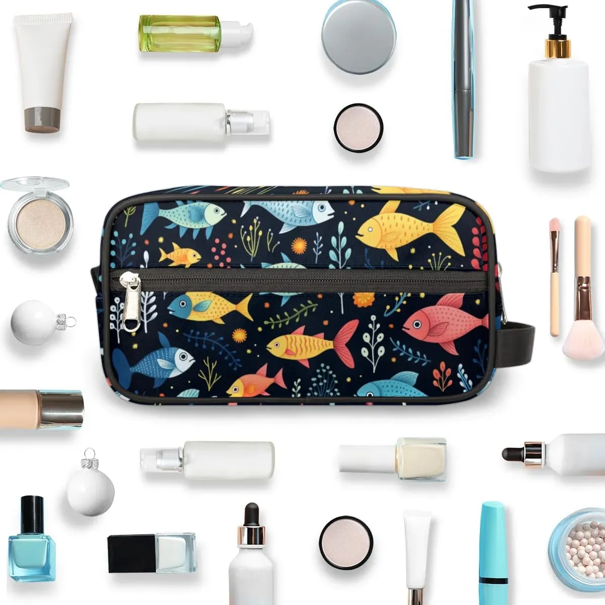 Travel Toiletry Bag for Women Men Cartoon Fishes Print Hanging Cosmetic Bag Waterproof Makeup Bag for Shaving Makeup Toothbrush & Travel Essentials