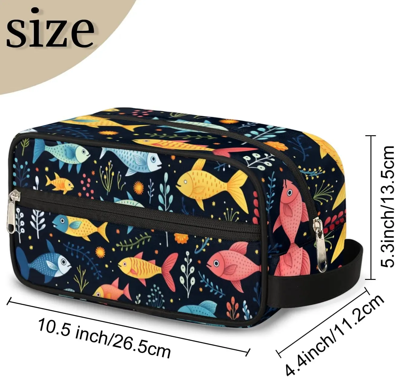 Travel Toiletry Bag for Women Men Cartoon Fishes Print Hanging Cosmetic Bag Waterproof Makeup Bag for Shaving Makeup Toothbrush & Travel Essentials