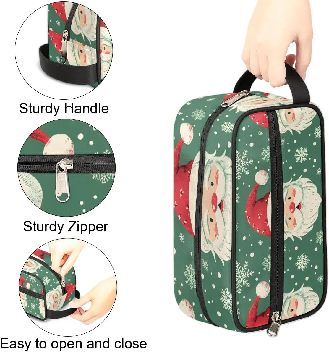 Travel Toiletry Bag for Women Men Christmas Snowflakes Santa Hanging Cosmetic Bag Waterproof Makeup Bag for Shaving Makeup Toothbrush & Travel Essentials