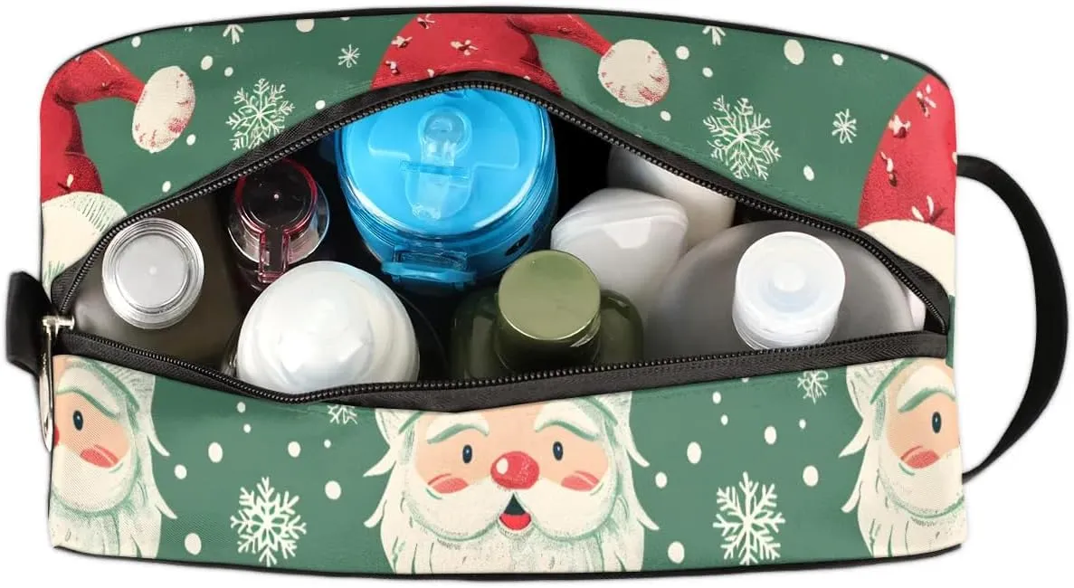 Travel Toiletry Bag for Women Men Christmas Snowflakes Santa Hanging Cosmetic Bag Waterproof Makeup Bag for Shaving Makeup Toothbrush & Travel Essentials