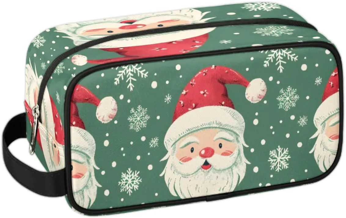 Travel Toiletry Bag for Women Men Christmas Snowflakes Santa Hanging Cosmetic Bag Waterproof Makeup Bag for Shaving Makeup Toothbrush & Travel Essentials