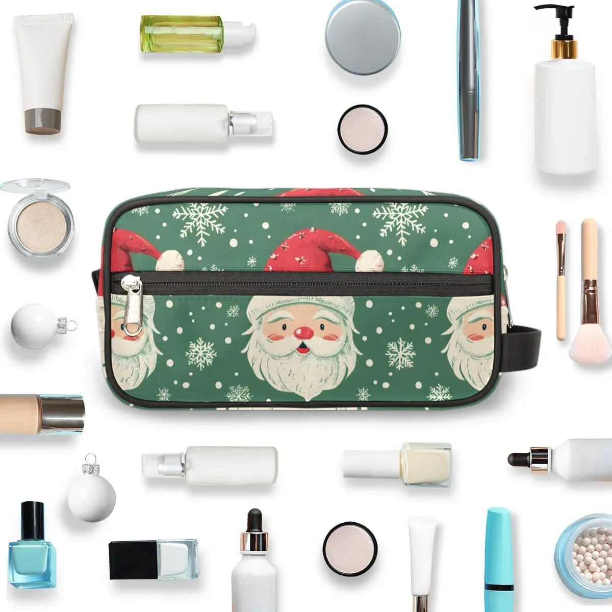 Travel Toiletry Bag for Women Men Christmas Snowflakes Santa Hanging Cosmetic Bag Waterproof Makeup Bag for Shaving Makeup Toothbrush & Travel Essentials
