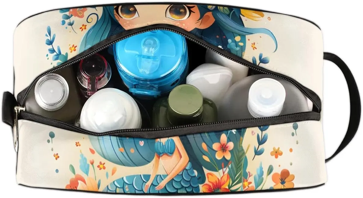 Travel Toiletry Bag for Women Men Floral Mermaid Hanging Cosmetic Bag Waterproof Makeup Bag for Shaving Makeup Toothbrush & Travel Essentials