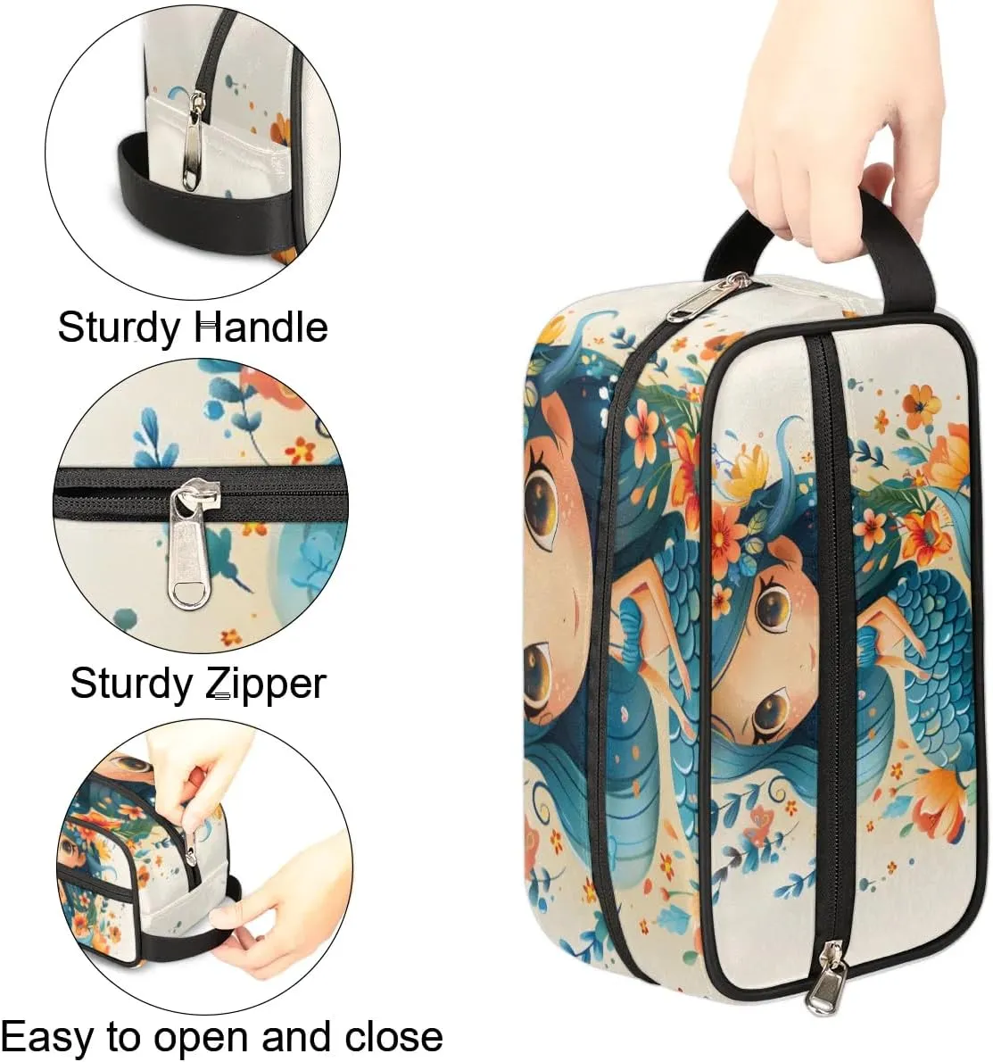 Travel Toiletry Bag for Women Men Floral Mermaid Hanging Cosmetic Bag Waterproof Makeup Bag for Shaving Makeup Toothbrush & Travel Essentials