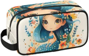 Travel Toiletry Bag for Women Men Floral Mermaid Hanging Cosmetic Bag Waterproof Makeup Bag for Shaving Makeup Toothbrush & Travel Essentials