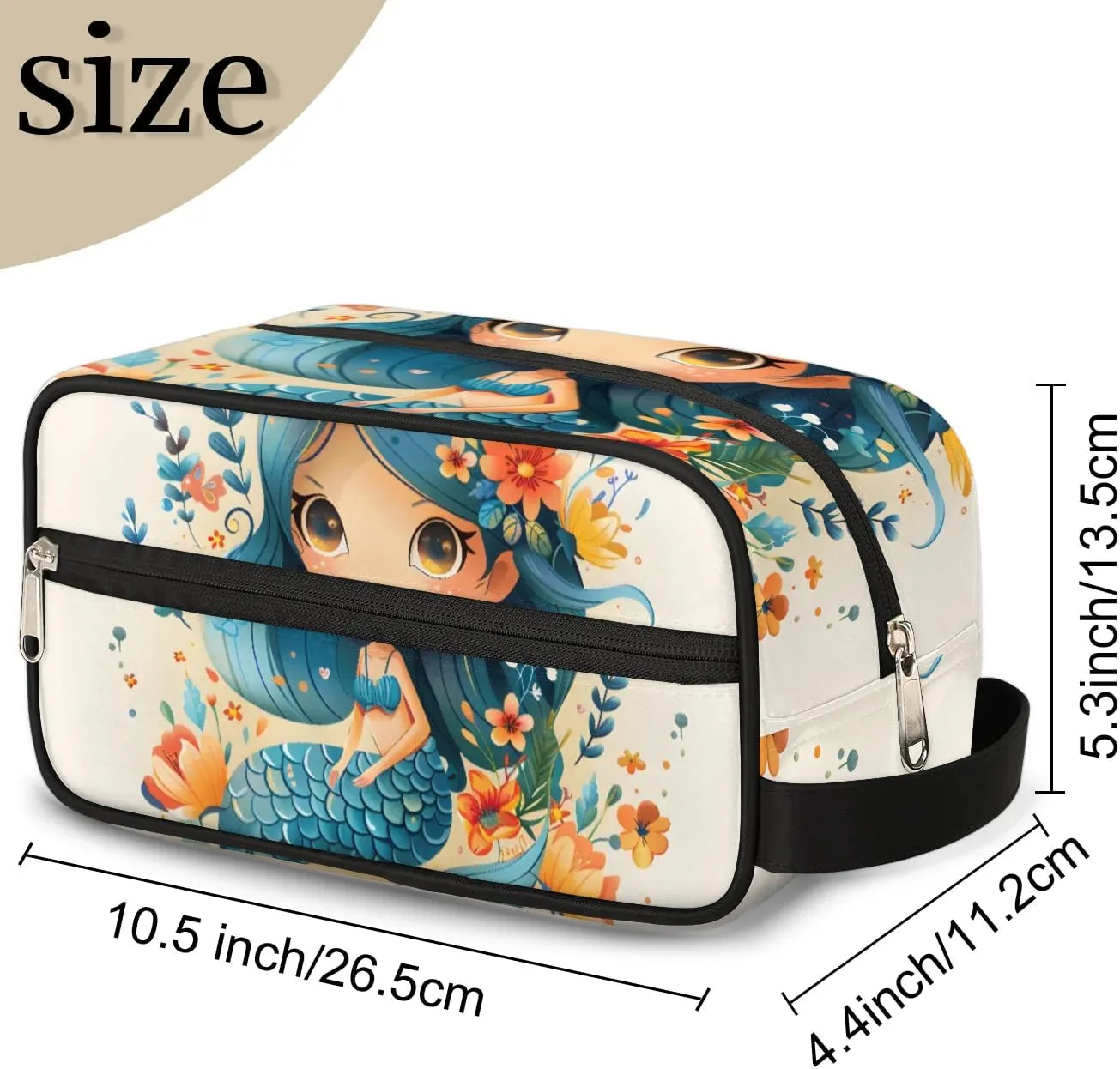 Travel Toiletry Bag for Women Men Floral Mermaid Hanging Cosmetic Bag Waterproof Makeup Bag for Shaving Makeup Toothbrush & Travel Essentials