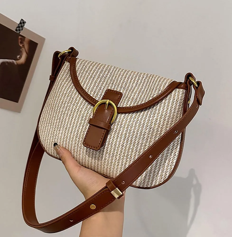 Trendy Straw Shoulder Bag Straw Beach Bags For Women Casual Saddle Bag Rattan Crossbody Purses Summer Travel Handbags 2025