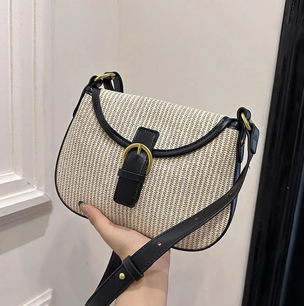 Trendy Straw Shoulder Bag Straw Beach Bags For Women Casual Saddle Bag Rattan Crossbody Purses Summer Travel Handbags 2025
