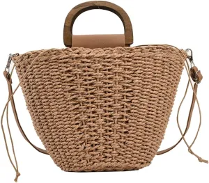Trendy Womens Straw Clutch Bag Casual Summer Beach Bags For Women Rattan Bucket Purses Wicker Tote Handbags Travel Purse