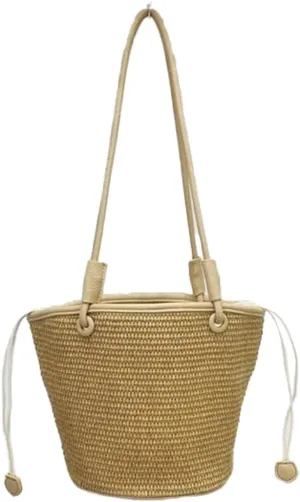 Trendy Womens Straw Shoulder Bag Casual Summer Beach Bags For Women Rattan Bucket Purses Straw Tote Handbags Travel Purse