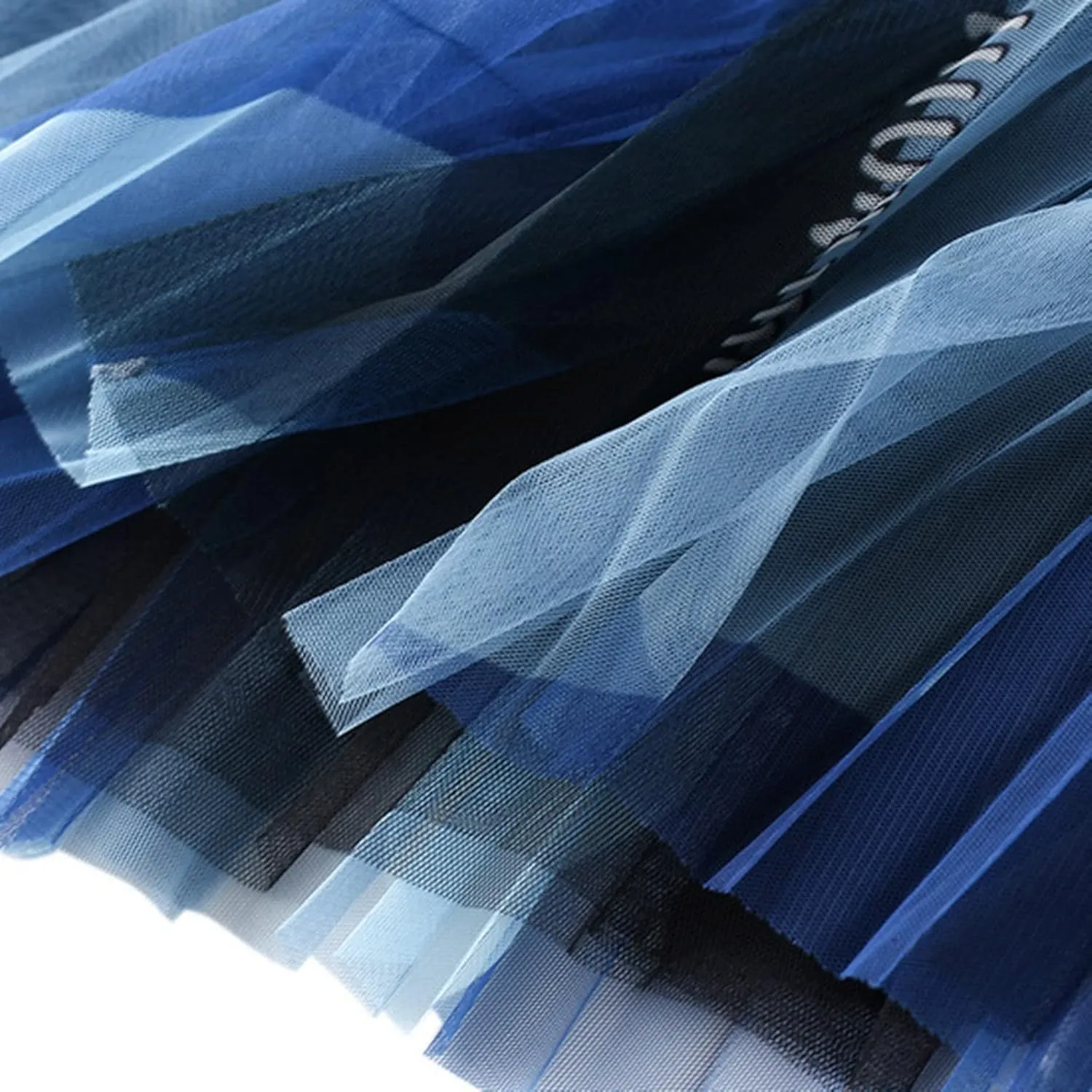 tuduoms Color Block Tulle Pleated Skirts Women's High Waist A-line Mesh Flowy Midi Skirt Wedding Party Boho Long Maxi Skirts