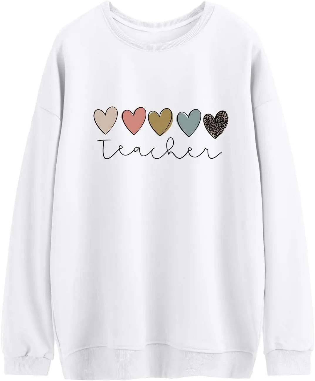Tuislay Teacher Sweatshirts for Women Cute Heart Graphic Oversized Preppy Hoodie Casual Baggy Inspirational Pullovers Tops