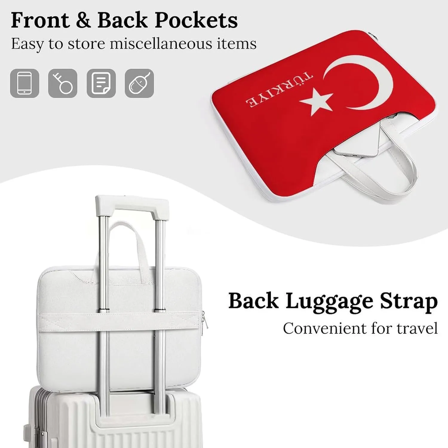 Turkey Turkish Flag of Trkiye Leather Bag Laptop Case Slim Water Resistant Computer Bags with Handle Briefcase for Work