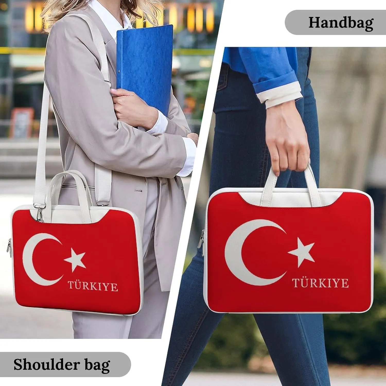 Turkey Turkish Flag of Trkiye Leather Bag Laptop Case Slim Water Resistant Computer Bags with Handle Briefcase for Work
