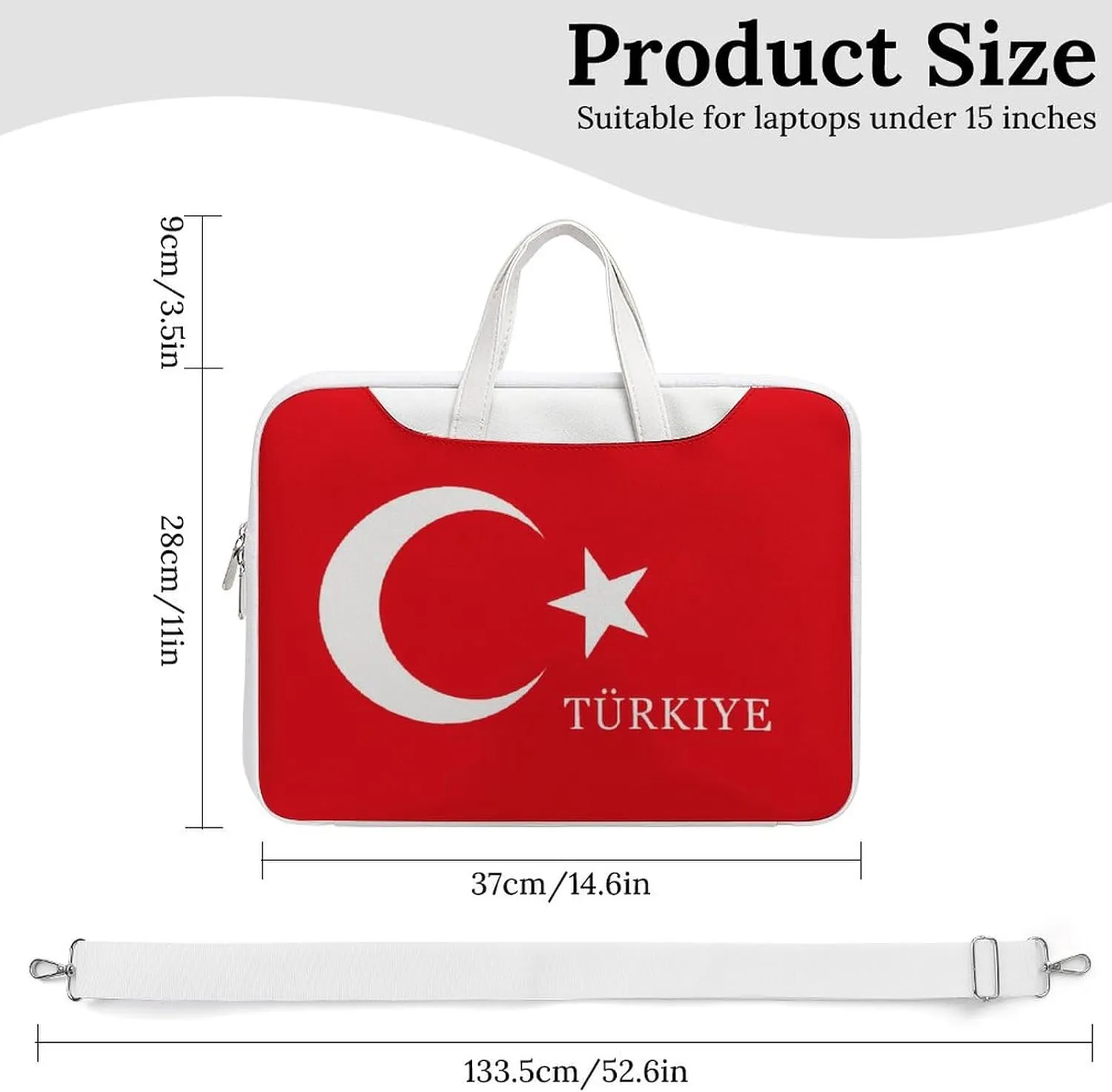 Turkey Turkish Flag of Trkiye Leather Bag Laptop Case Slim Water Resistant Computer Bags with Handle Briefcase for Work