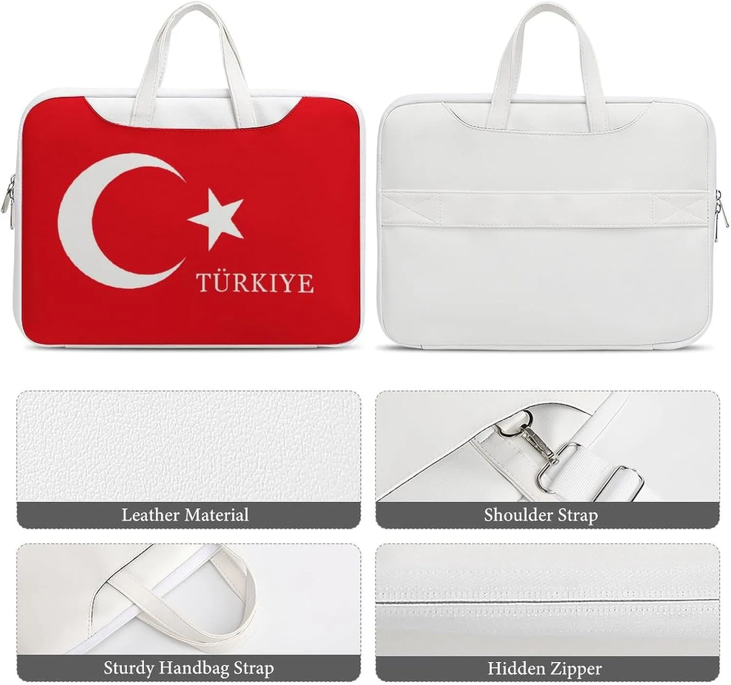 Turkey Turkish Flag of Trkiye Leather Bag Laptop Case Slim Water Resistant Computer Bags with Handle Briefcase for Work