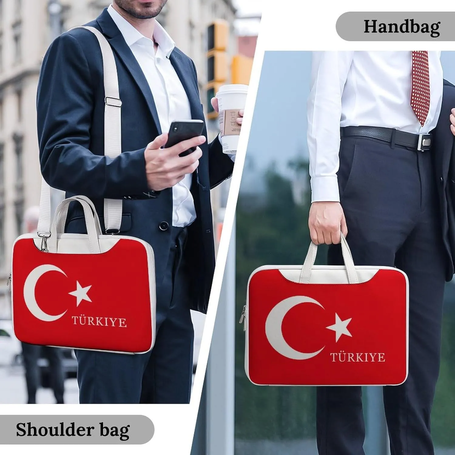 Turkey Turkish Flag of Trkiye Leather Bag Laptop Case Slim Water Resistant Computer Bags with Handle Briefcase for Work