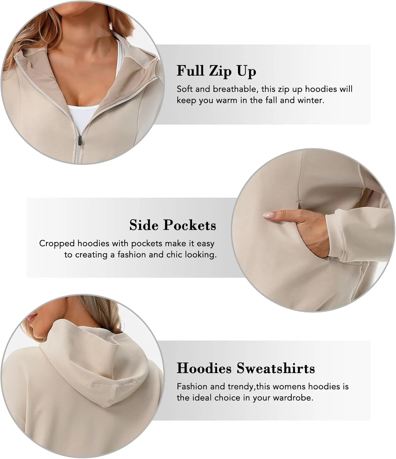 Turnhier Womens Zip Up Hoodies Long Sleeve Cropped Sweatshirts Jackets Casual Fall Outfits Winter Clothes with Pockets