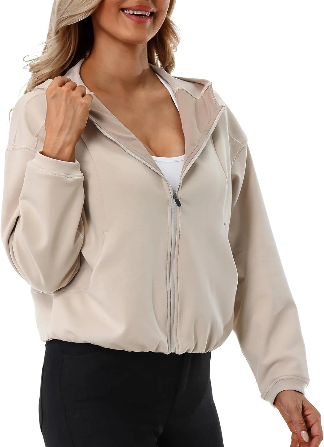 Turnhier Womens Zip Up Hoodies Long Sleeve Cropped Sweatshirts Jackets Casual Fall Outfits Winter Clothes with Pockets