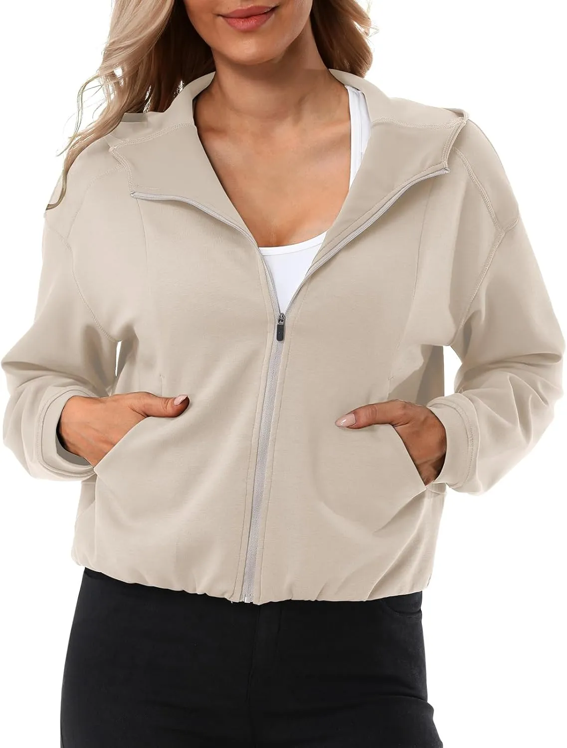 Turnhier Womens Zip Up Hoodies Long Sleeve Cropped Sweatshirts Jackets Casual Fall Outfits Winter Clothes with Pockets