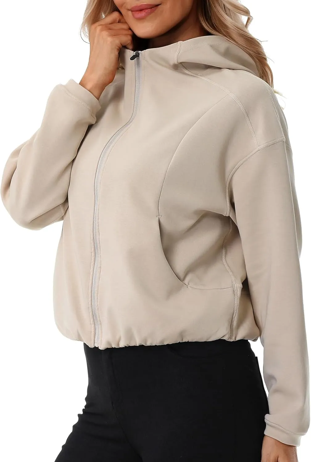 Turnhier Womens Zip Up Hoodies Long Sleeve Cropped Sweatshirts Jackets Casual Fall Outfits Winter Clothes with Pockets