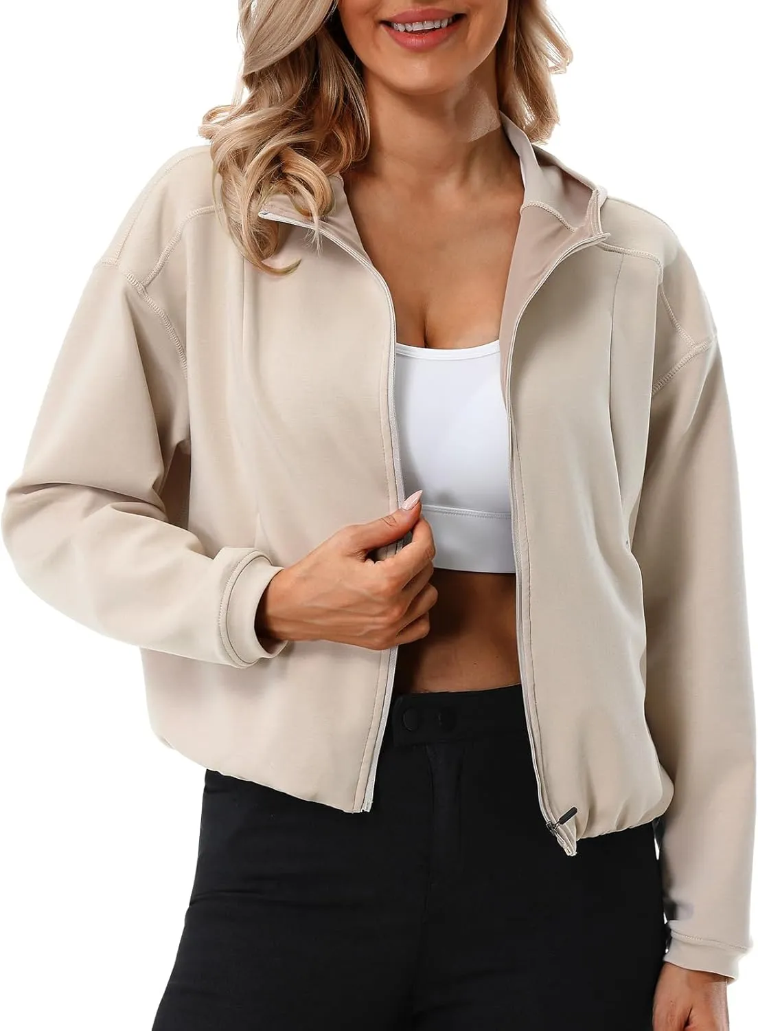 Turnhier Womens Zip Up Hoodies Long Sleeve Cropped Sweatshirts Jackets Casual Fall Outfits Winter Clothes with Pockets