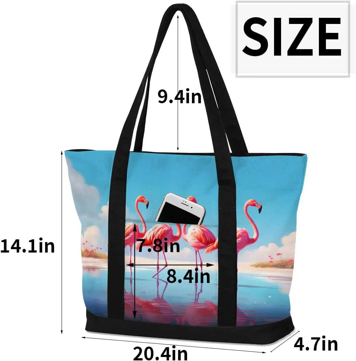 Types of Birds Stylish Canvas Tote Bag with an External Pocket Top Zipper Closure Tote Bag for Women