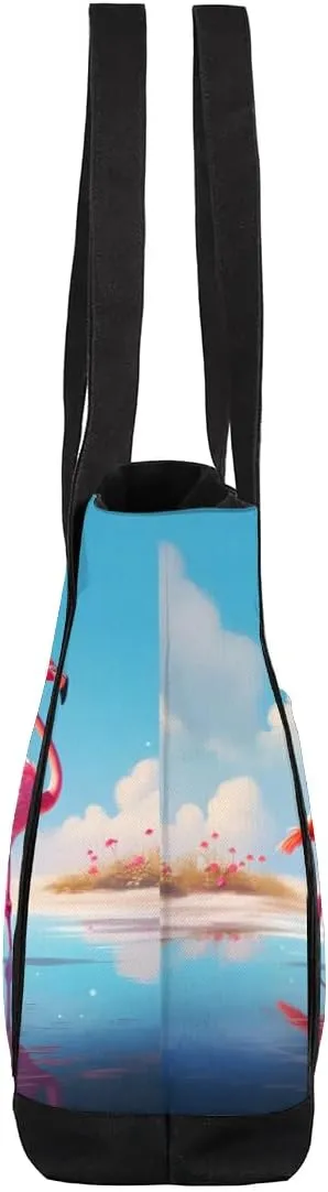 Types of Birds Stylish Canvas Tote Bag with an External Pocket Top Zipper Closure Tote Bag for Women