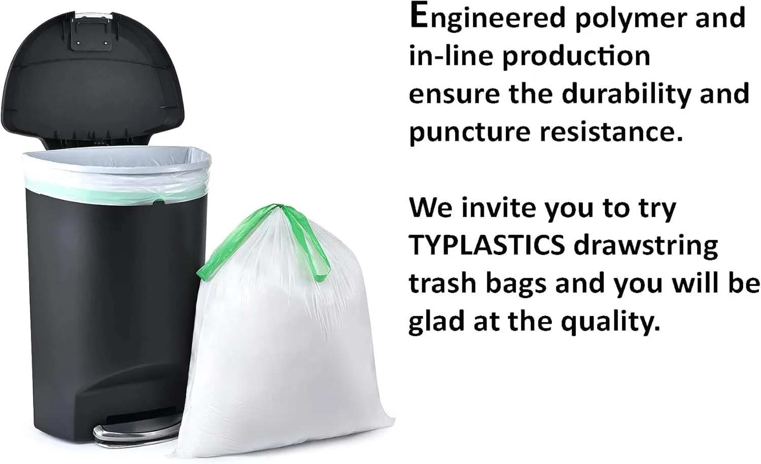 TYPLASTICS Drawstring Trash Bags, 30 Gallon Multipurpose Heavy Duty Garbage Bags, 65 Count