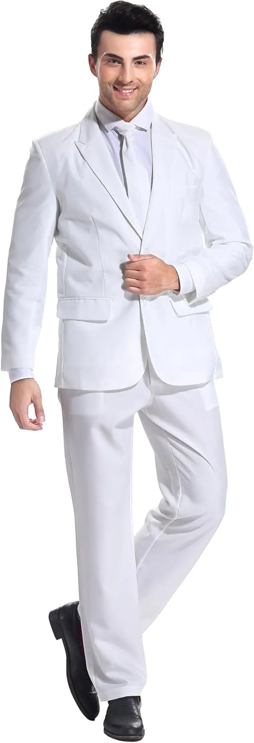 U LOOK UGLY TODAY Men's Party Suit Solid Color Prom Suit for Themed Party Events Clubbing Jacket with Tie Pants
