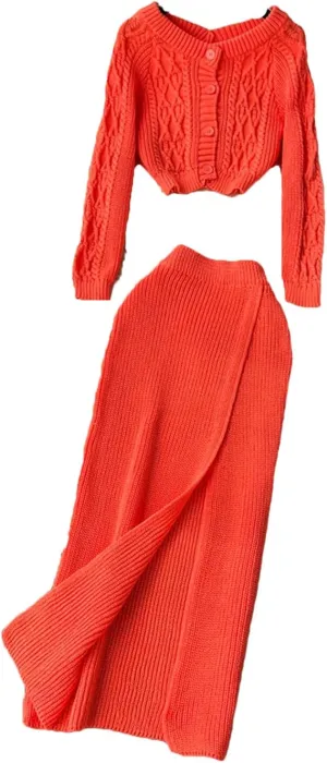 UIOKLMJH Women Winter Short Slim Pullovers Elastic Waist Split Long Skirt Sexy Office Formal Suits