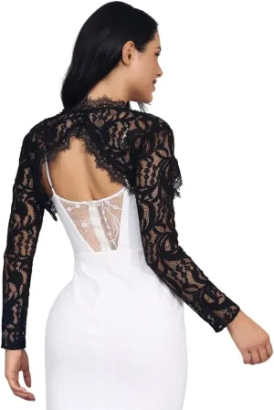 Unicra Wedding Bride Lace Shrugs for Women Lace Bolero Jackets for Evening Dresses Long Sleeves Bolero Shrugs Top for Dresses