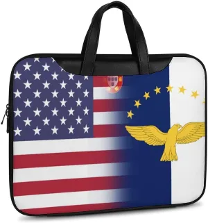 U.S.A Azores Flag Leather Bag Laptop Case Slim Water Resistant Computer Bags with Handle Briefcase for Work