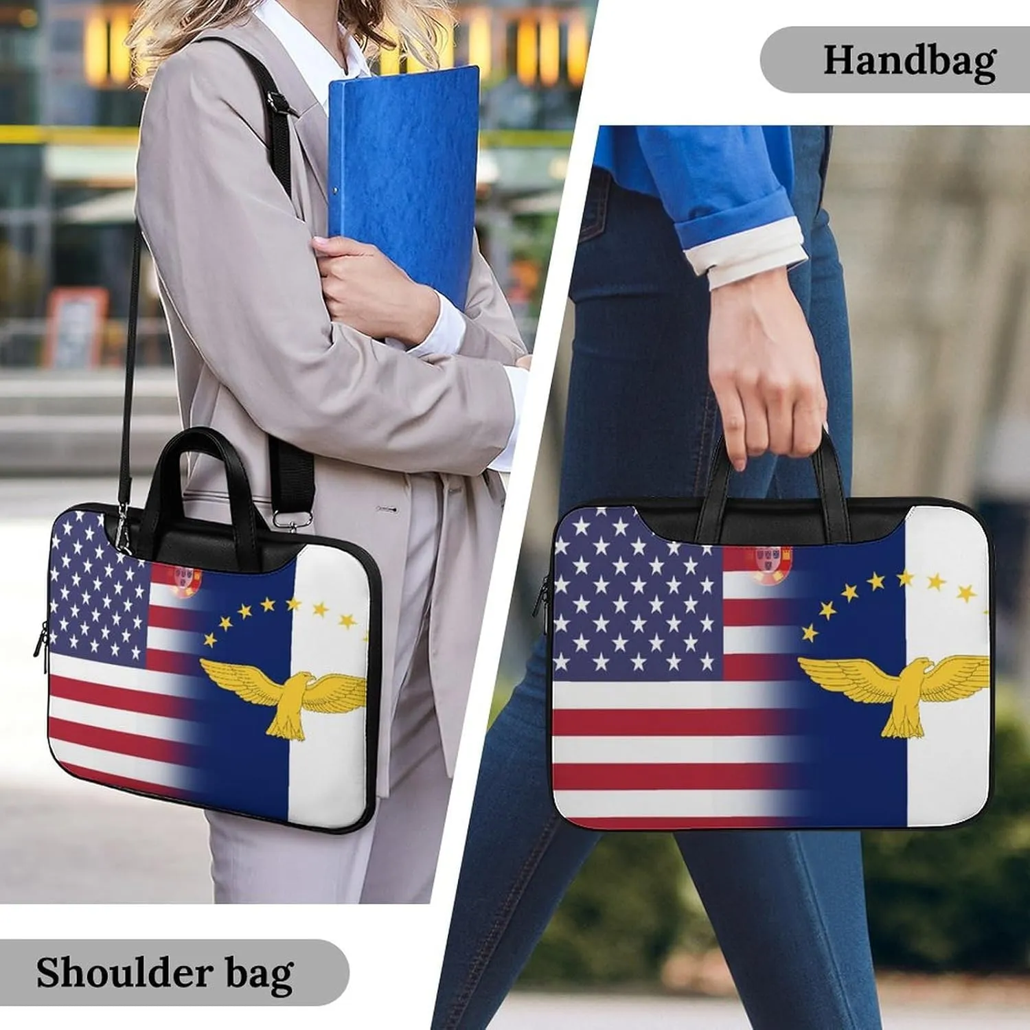 U.S.A Azores Flag Leather Bag Laptop Case Slim Water Resistant Computer Bags with Handle Briefcase for Work