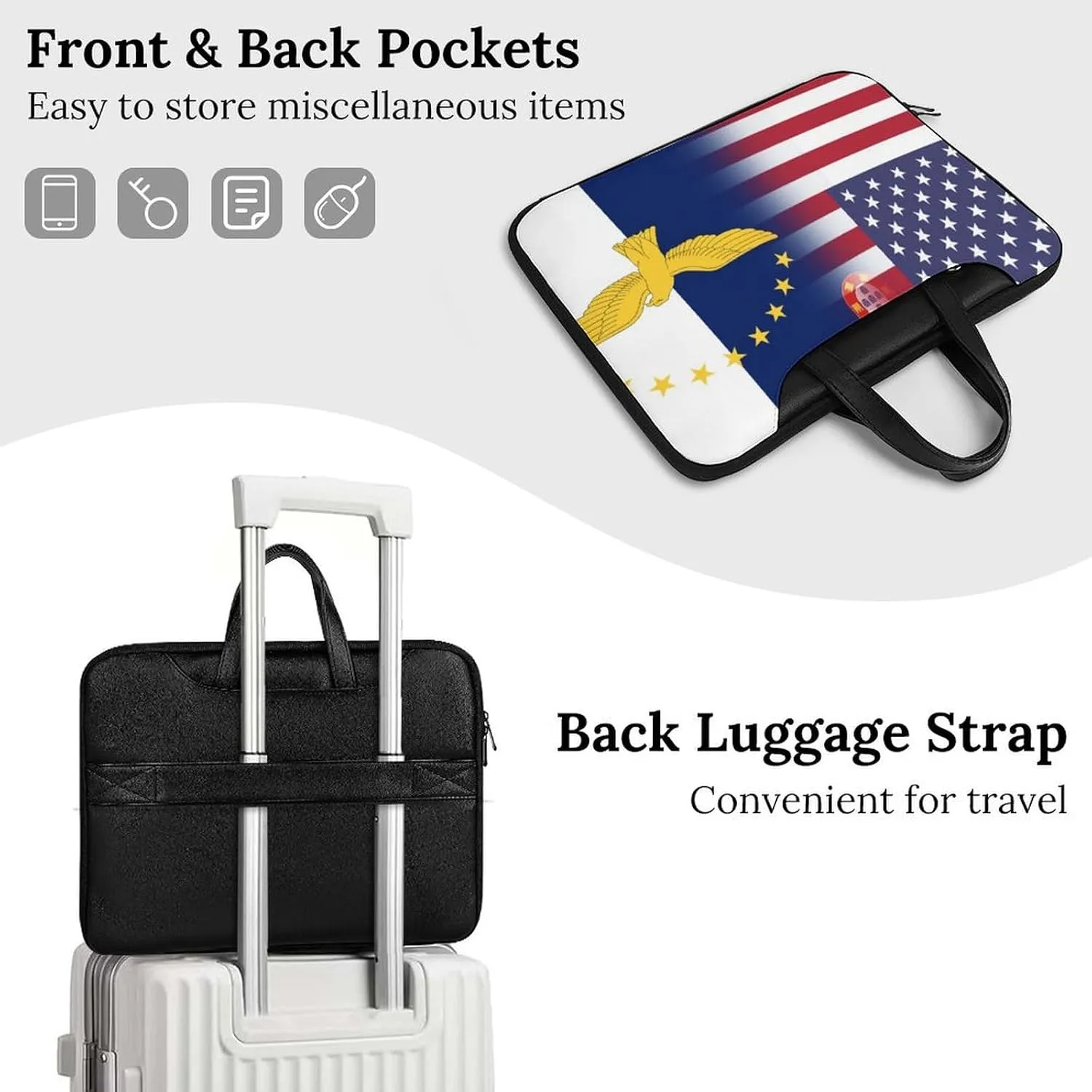 U.S.A Azores Flag Leather Bag Laptop Case Slim Water Resistant Computer Bags with Handle Briefcase for Work
