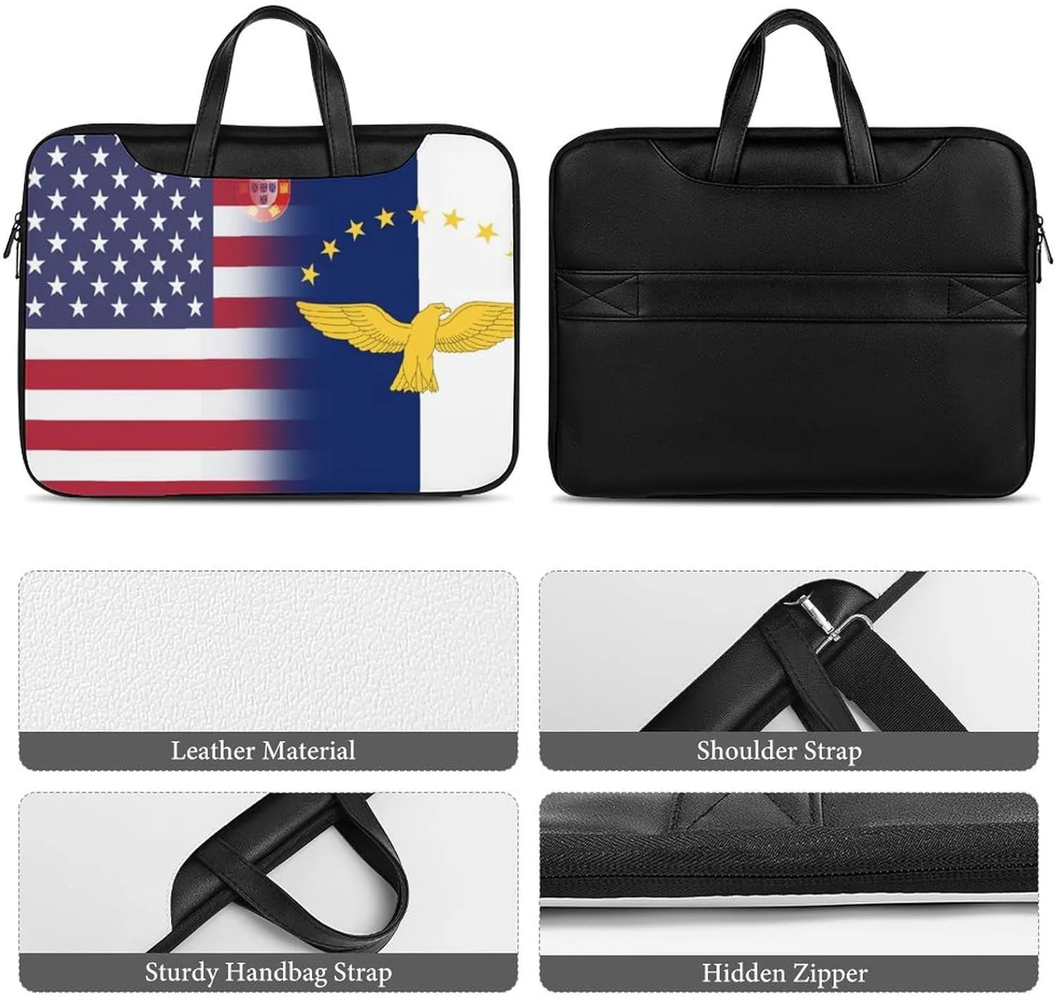 U.S.A Azores Flag Leather Bag Laptop Case Slim Water Resistant Computer Bags with Handle Briefcase for Work