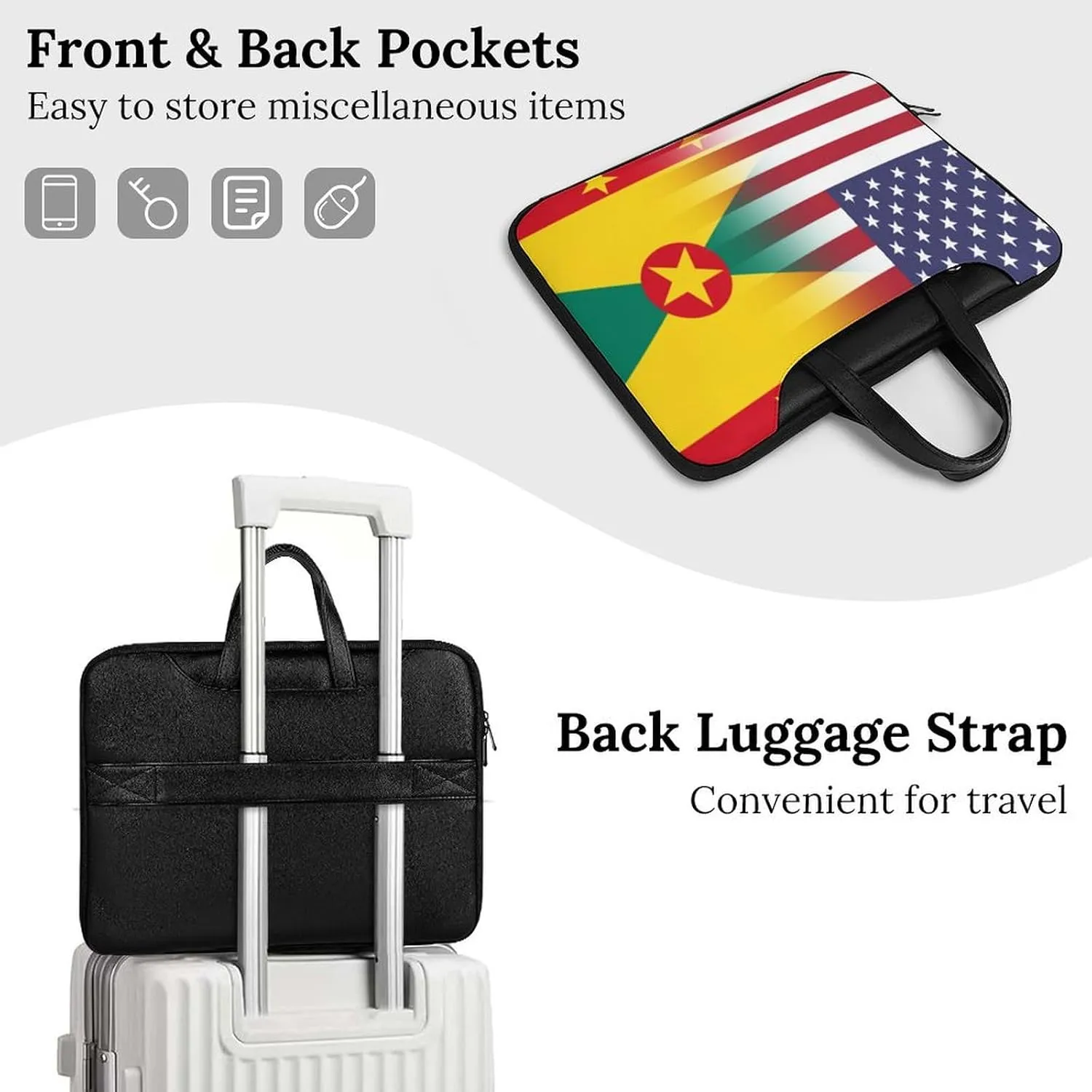 U.S.A Grenada Flag Leather Bag Laptop Case Slim Water Resistant Computer Bags with Handle Briefcase for Work