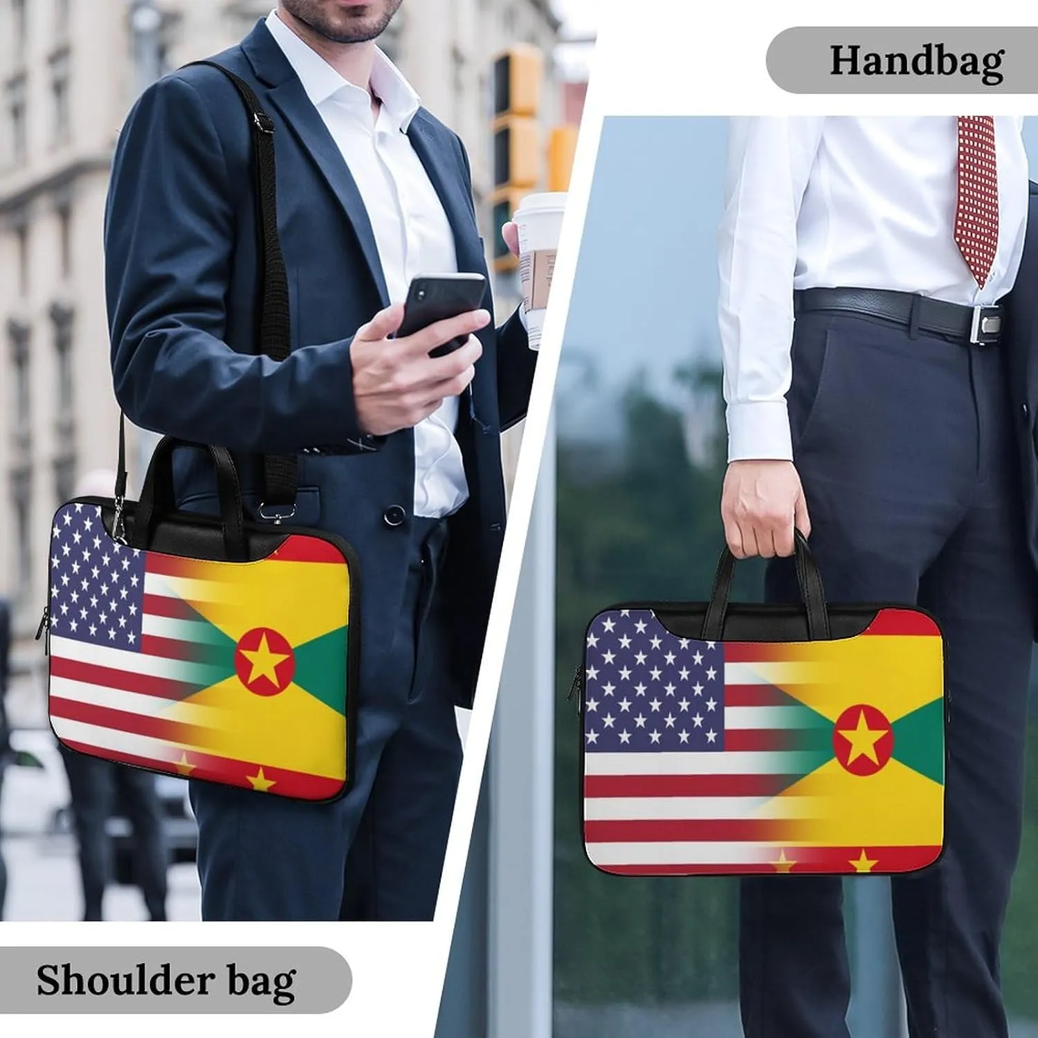 U.S.A Grenada Flag Leather Bag Laptop Case Slim Water Resistant Computer Bags with Handle Briefcase for Work