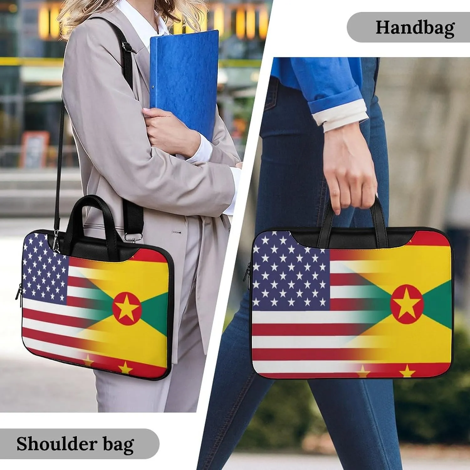 U.S.A Grenada Flag Leather Bag Laptop Case Slim Water Resistant Computer Bags with Handle Briefcase for Work
