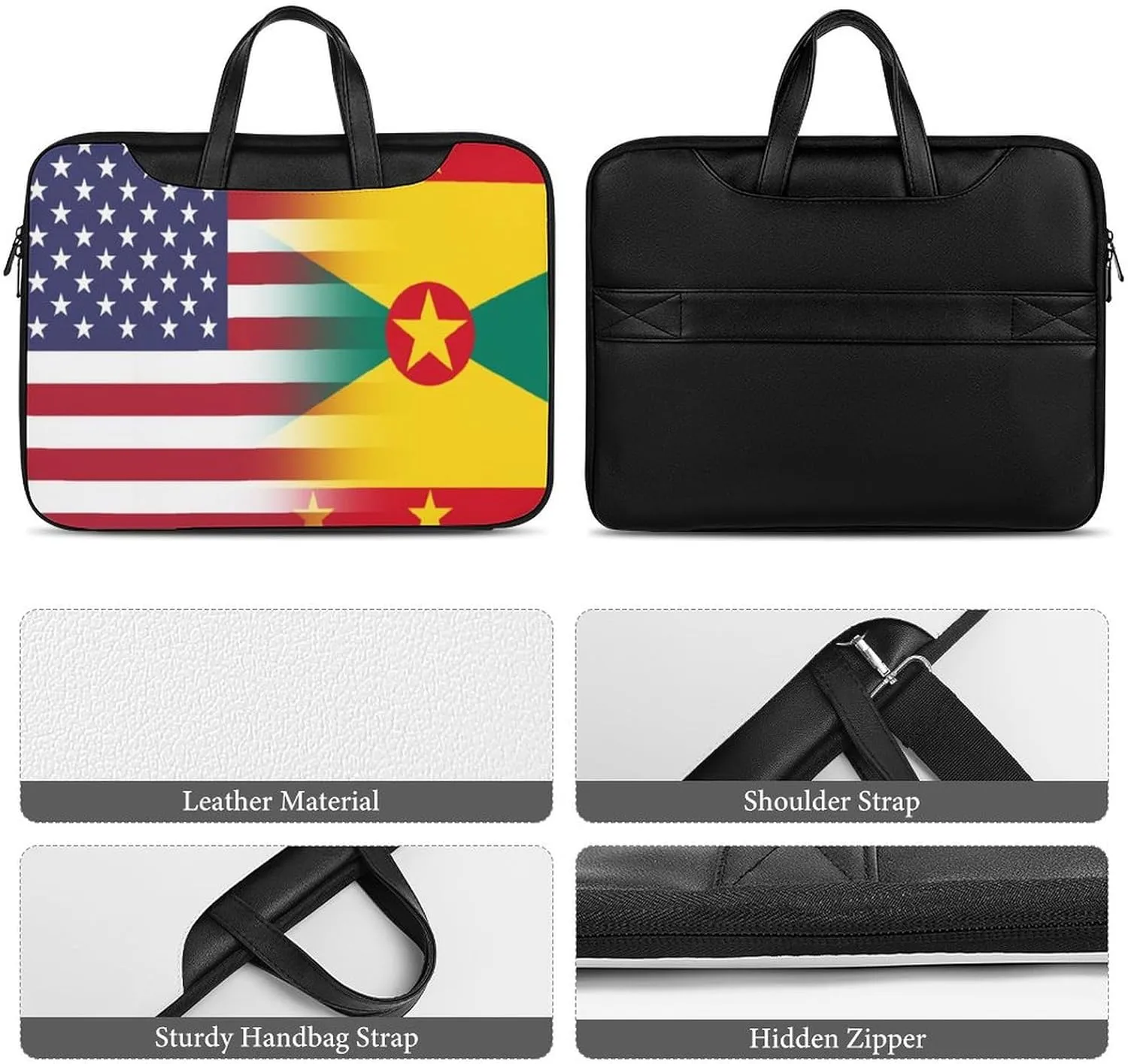 U.S.A Grenada Flag Leather Bag Laptop Case Slim Water Resistant Computer Bags with Handle Briefcase for Work