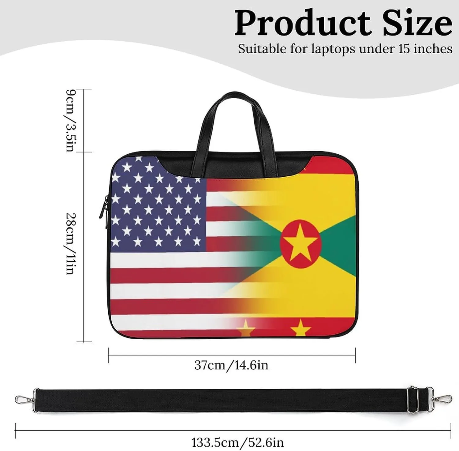U.S.A Grenada Flag Leather Bag Laptop Case Slim Water Resistant Computer Bags with Handle Briefcase for Work